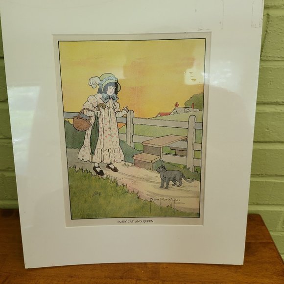 Mother Goose Vintage Art Print Cat and Queen 1915 Blanche Wright Color Art - Picture 7 of 7